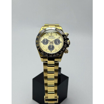 Custom Seiko Mod • Gold Black Arabic Daytona Quartz Chronograph • 39.5mm